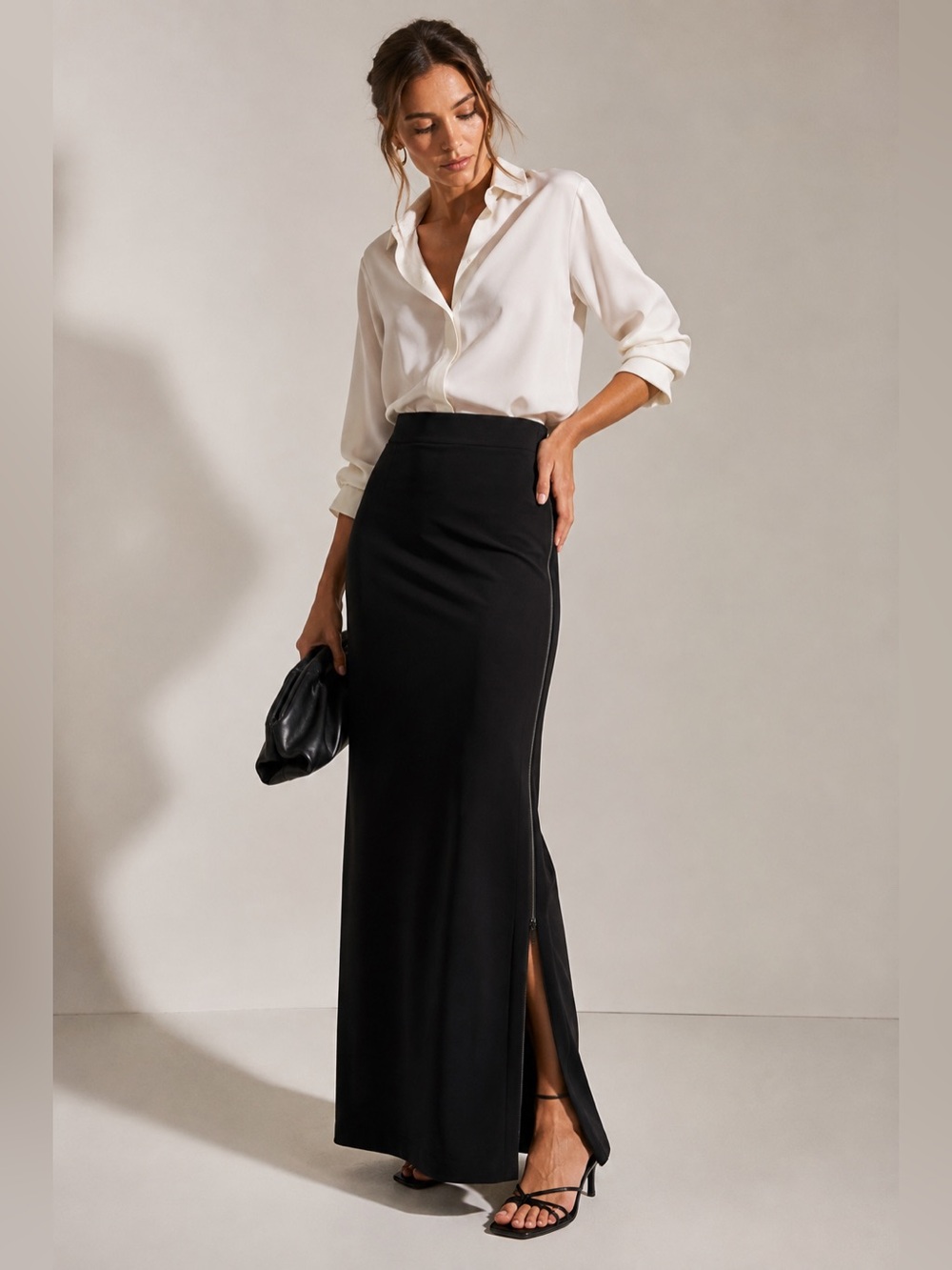 Joseph Ribkoff Black Maxi Skirt Double Side Zip Full Length 31” Waist